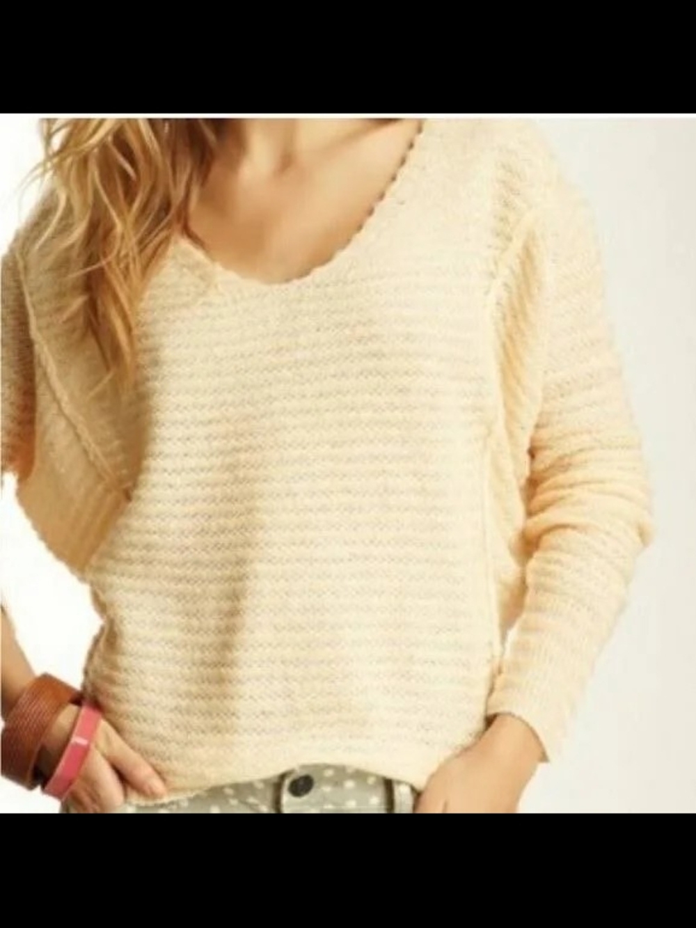 ($4Bundled) Free People Soft Peach Scoop-Neck Textured Knit Sweater